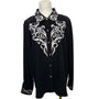 Bob Mackie Wearable Art Embroidered Black Button-Up Shirt L