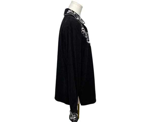 Bob Mackie Wearable Art Embroidered Black Button-Up Shirt L