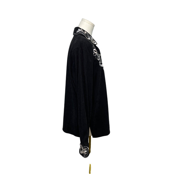 Bob Mackie Wearable Art Embroidered Black Button-Up Shirt L