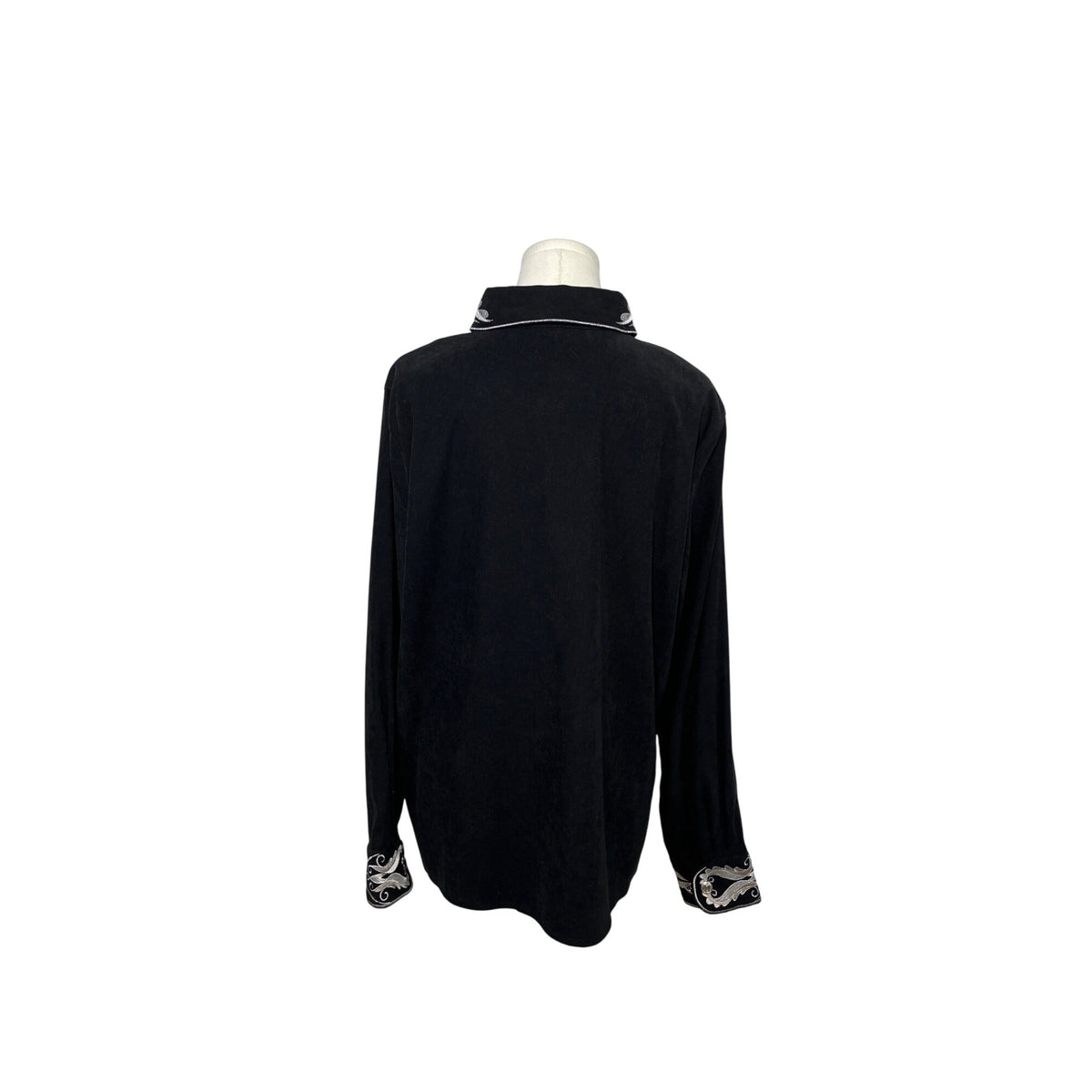 Bob Mackie Wearable Art Embroidered Black Button-Up Shirt L