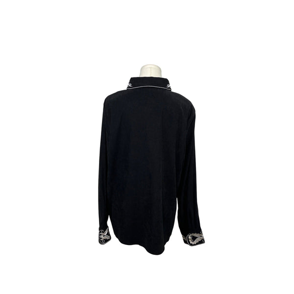 Bob Mackie Wearable Art Embroidered Black Button-Up Shirt L