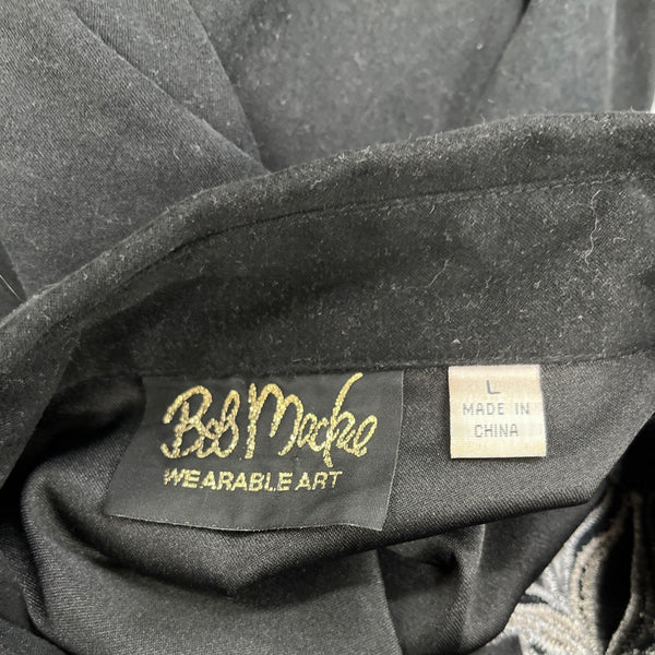 Bob Mackie Wearable Art Embroidered Black Button-Up Shirt L