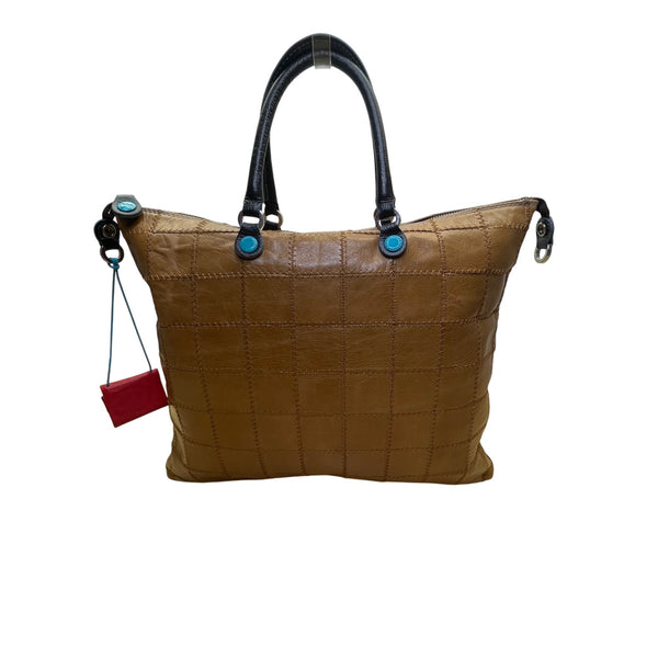 Gabs Women's Camel/Brown Leather With Quilted Design & Black Handles Tote Bag