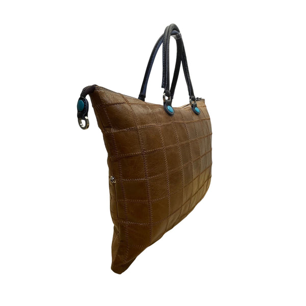 Gabs Women's Camel/Brown Leather With Quilted Design & Black Handles Tote Bag