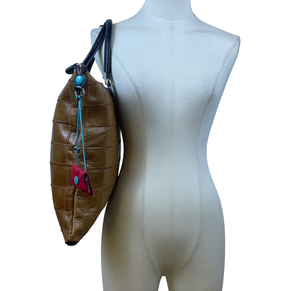 Gabs Women's Camel/Brown Leather With Quilted Design & Black Handles Tote Bag