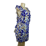 Julie Brown NYC Leopard Print Ruffle Sleeveless Shift Dress Beige & Blue Size 6