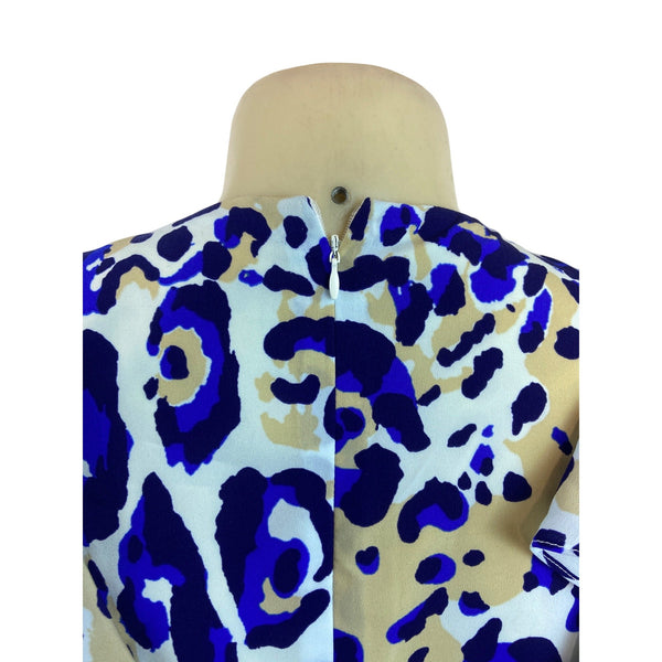 Julie Brown NYC Leopard Print Ruffle Sleeveless Shift Dress Beige & Blue Size 6
