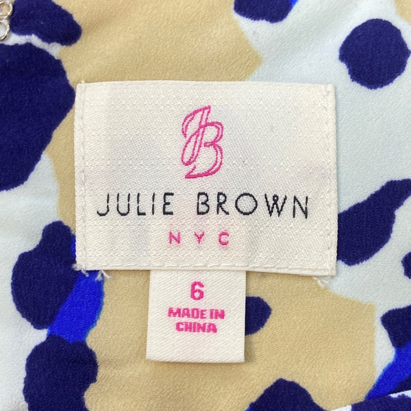 Julie Brown NYC Leopard Print Ruffle Sleeveless Shift Dress Beige & Blue Size 6