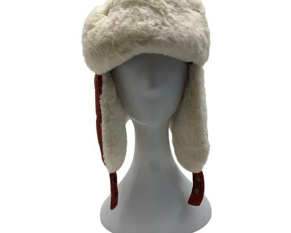 High Desert Gear Unisex Corduroy Faux Fur Trapper Ear Flaps Brown Cream One Size