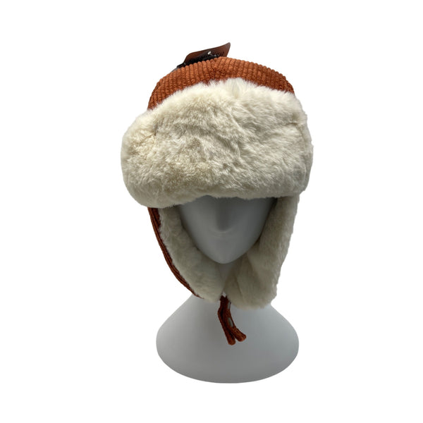 High Desert Gear Unisex Corduroy Faux Fur Trapper Ear Flaps Brown Cream One Size