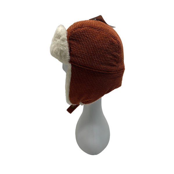 High Desert Gear Unisex Corduroy Faux Fur Trapper Ear Flaps Brown Cream One Size