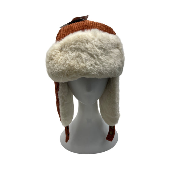 High Desert Gear Unisex Corduroy Faux Fur Trapper Ear Flaps Brown Cream One Size