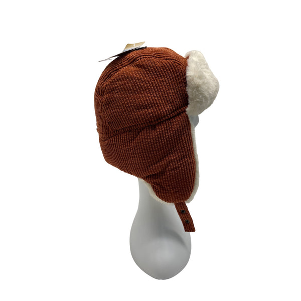High Desert Gear Unisex Corduroy Faux Fur Trapper Ear Flaps Brown Cream One Size