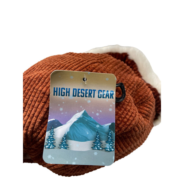 High Desert Gear Unisex Corduroy Faux Fur Trapper Ear Flaps Brown Cream One Size