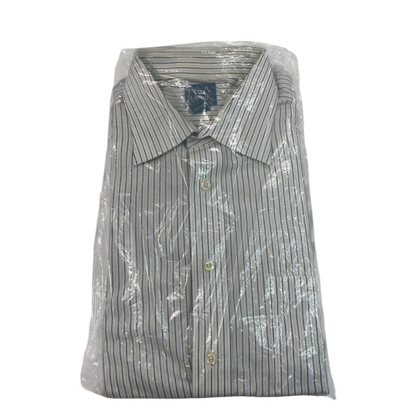 Jos. A. Bank Stays Cool Mens White & Blue Striped Dress Shirt Size 17-33
