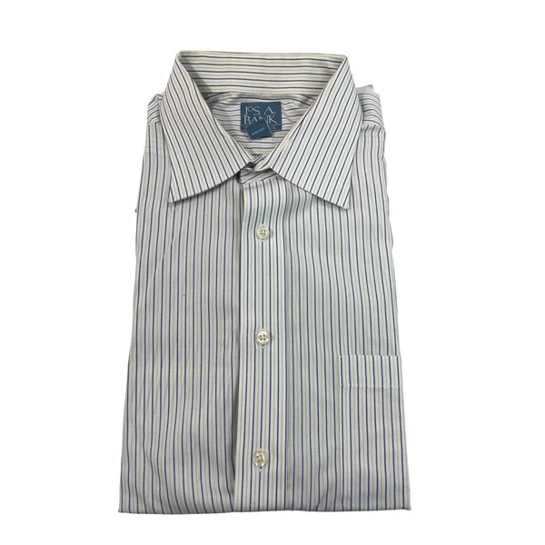 Jos. A. Bank Stays Cool Mens White & Blue Striped Dress Shirt Size 17-33