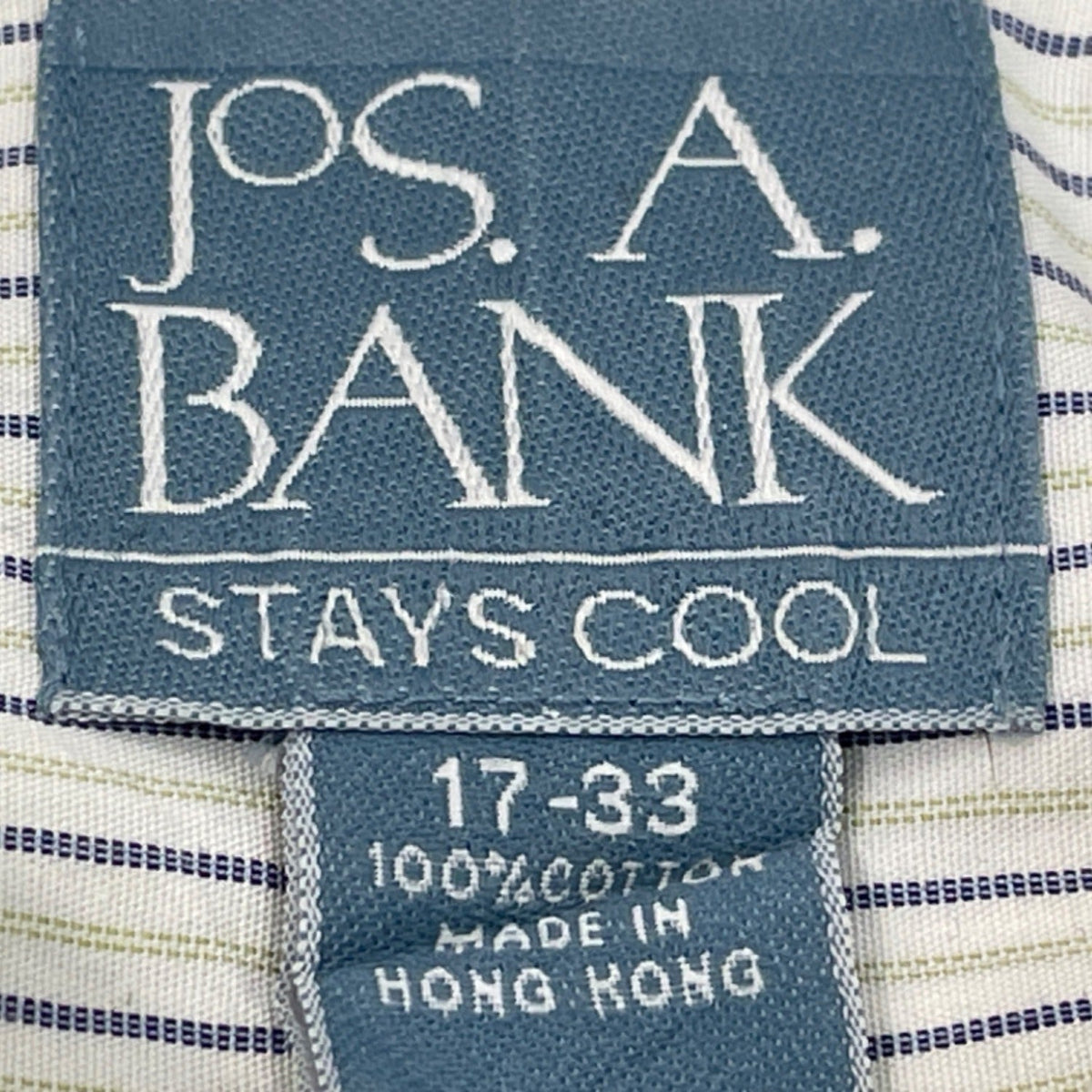 Jos. A. Bank Stays Cool Mens White & Blue Striped Dress Shirt Size 17-33