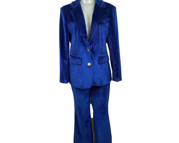 Lisueyne Collection Blue Velvet Women’s 2-Piece Suit Blazer & Pants Sz XL