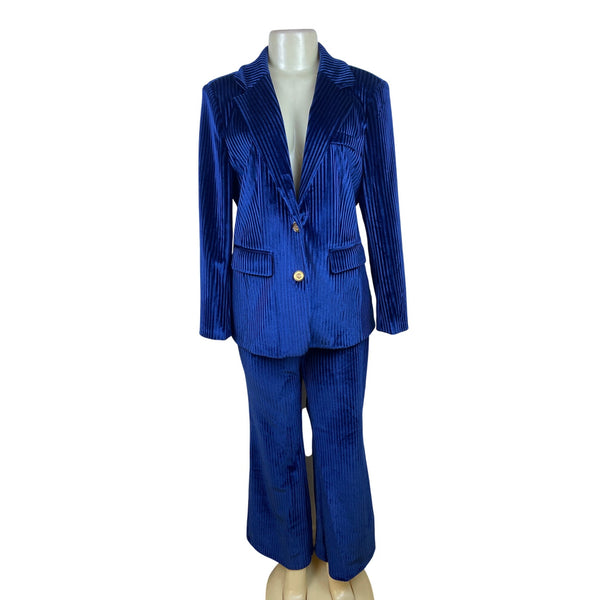 Lisueyne Collection Blue Velvet Women’s 2-Piece Suit Blazer & Pants Sz XL