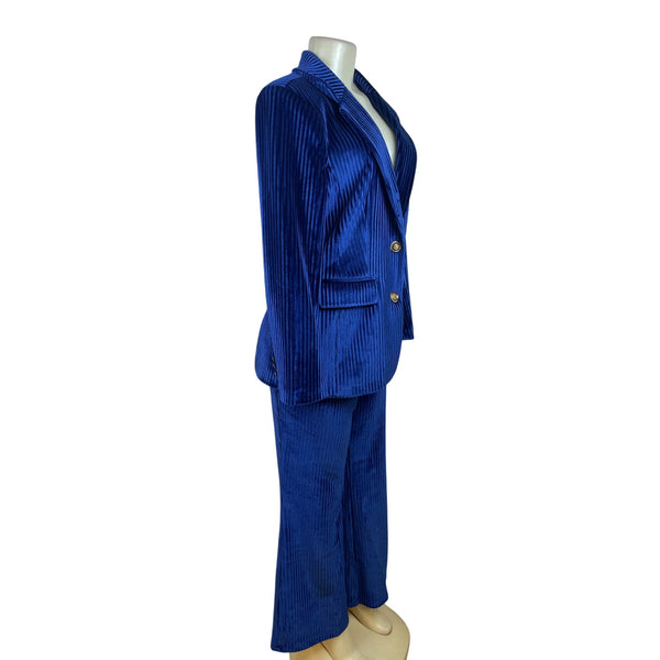 Lisueyne Collection Blue Velvet Women’s 2-Piece Suit Blazer & Pants Sz XL