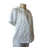 Workshop Republic Clothing White Embroidered Short Sleeve Cotton Blouse Sz M