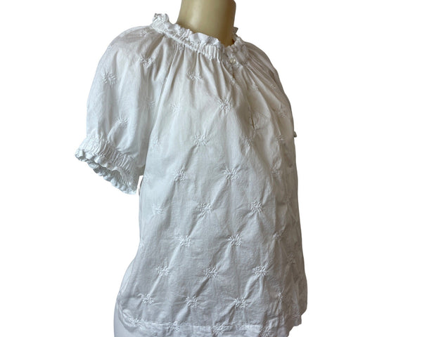Workshop Republic Clothing White Embroidered Short Sleeve Cotton Blouse Sz M