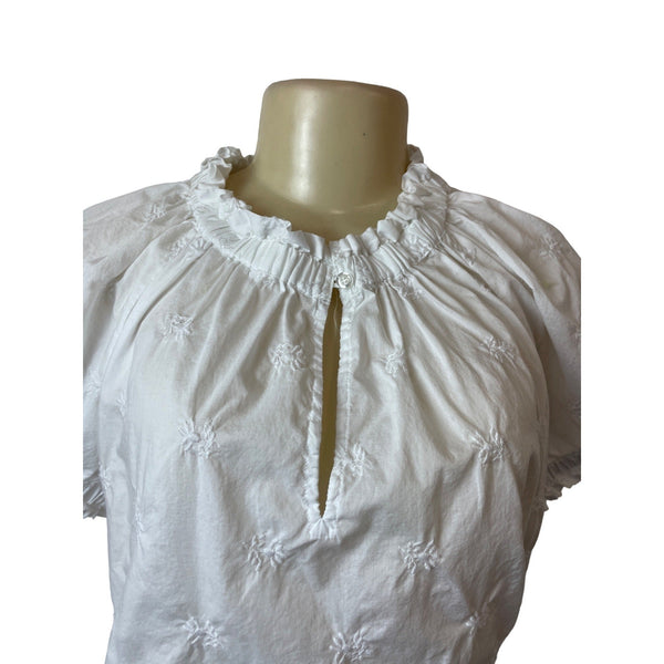 Workshop Republic Clothing White Embroidered Short Sleeve Cotton Blouse Sz M