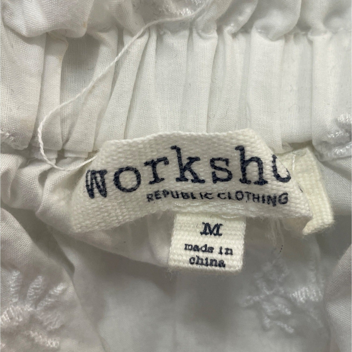Workshop Republic Clothing White Embroidered Short Sleeve Cotton Blouse Sz M