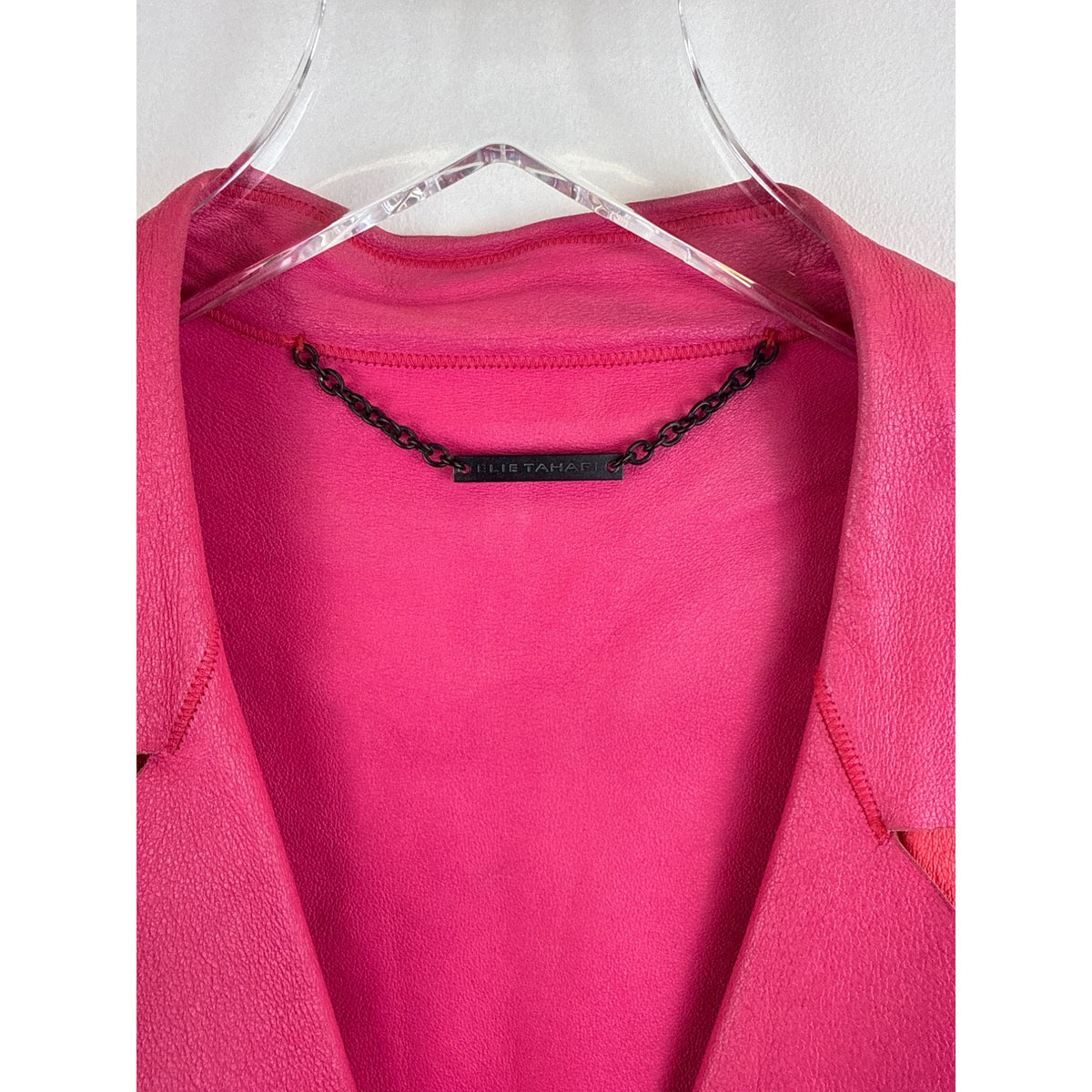 Elie Tahari Womens Pink Leather Sleeveless Moto Vest Asymmetric Zip Pockets Size M