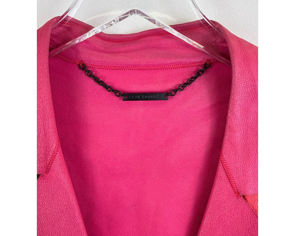 Elie Tahari Womens Pink Leather Sleeveless Moto Vest Asymmetric Zip Pockets Size M