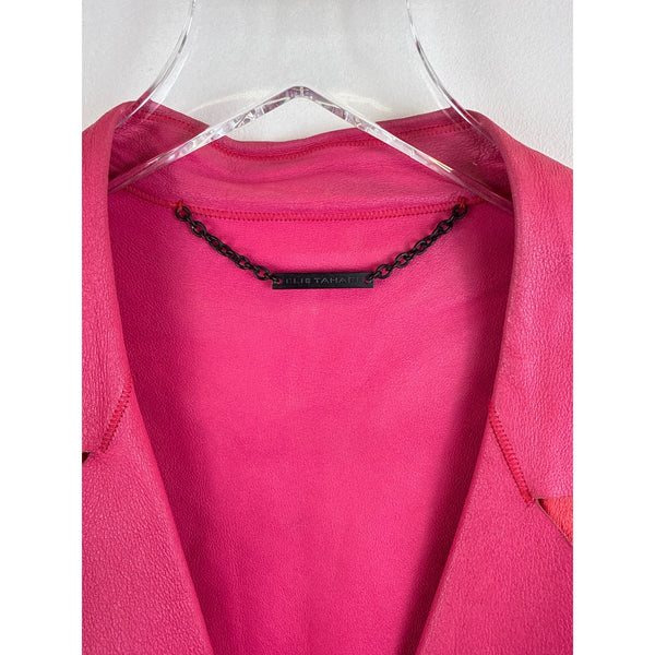 Elie Tahari Womens Pink Leather Sleeveless Moto Vest Asymmetric Zip Pockets Size M