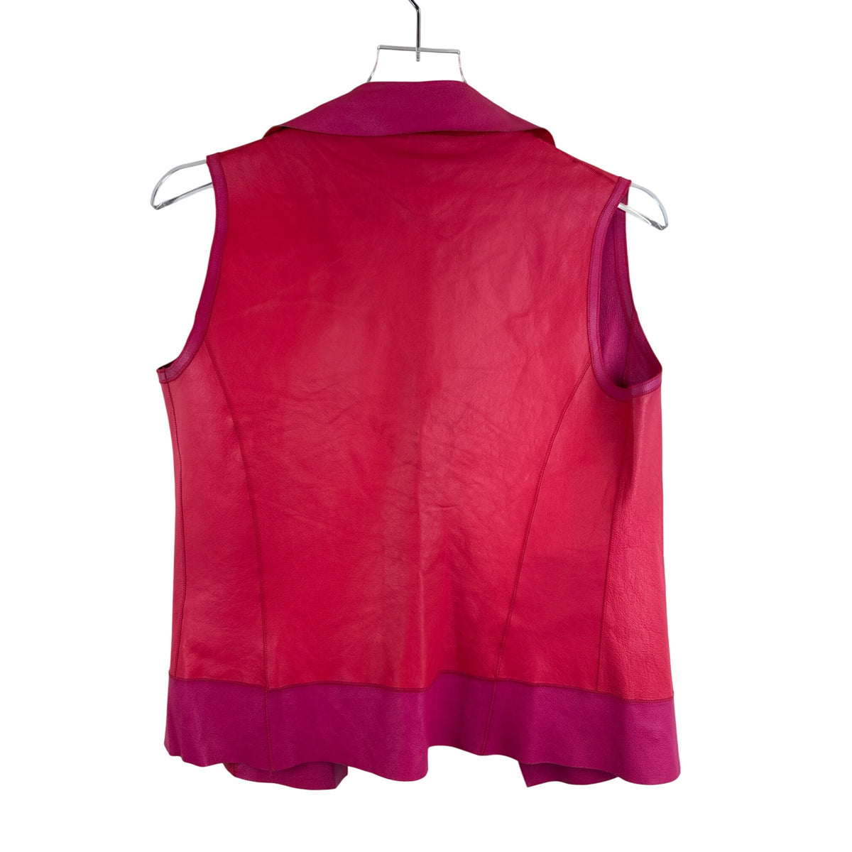 Elie Tahari Womens Pink Leather Sleeveless Moto Vest Asymmetric Zip Pockets Size M