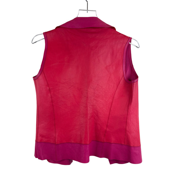 Elie Tahari Womens Pink Leather Sleeveless Moto Vest Asymmetric Zip Pockets Size M