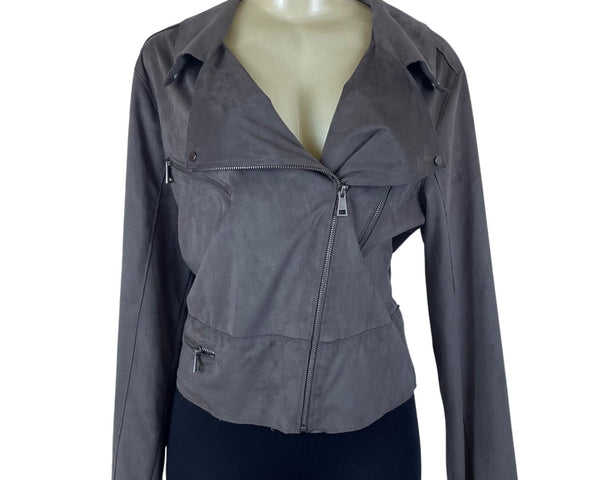 Hutch Women’s Gray Faux Suede Motorcycle Zip Jacket With Pockets Size L