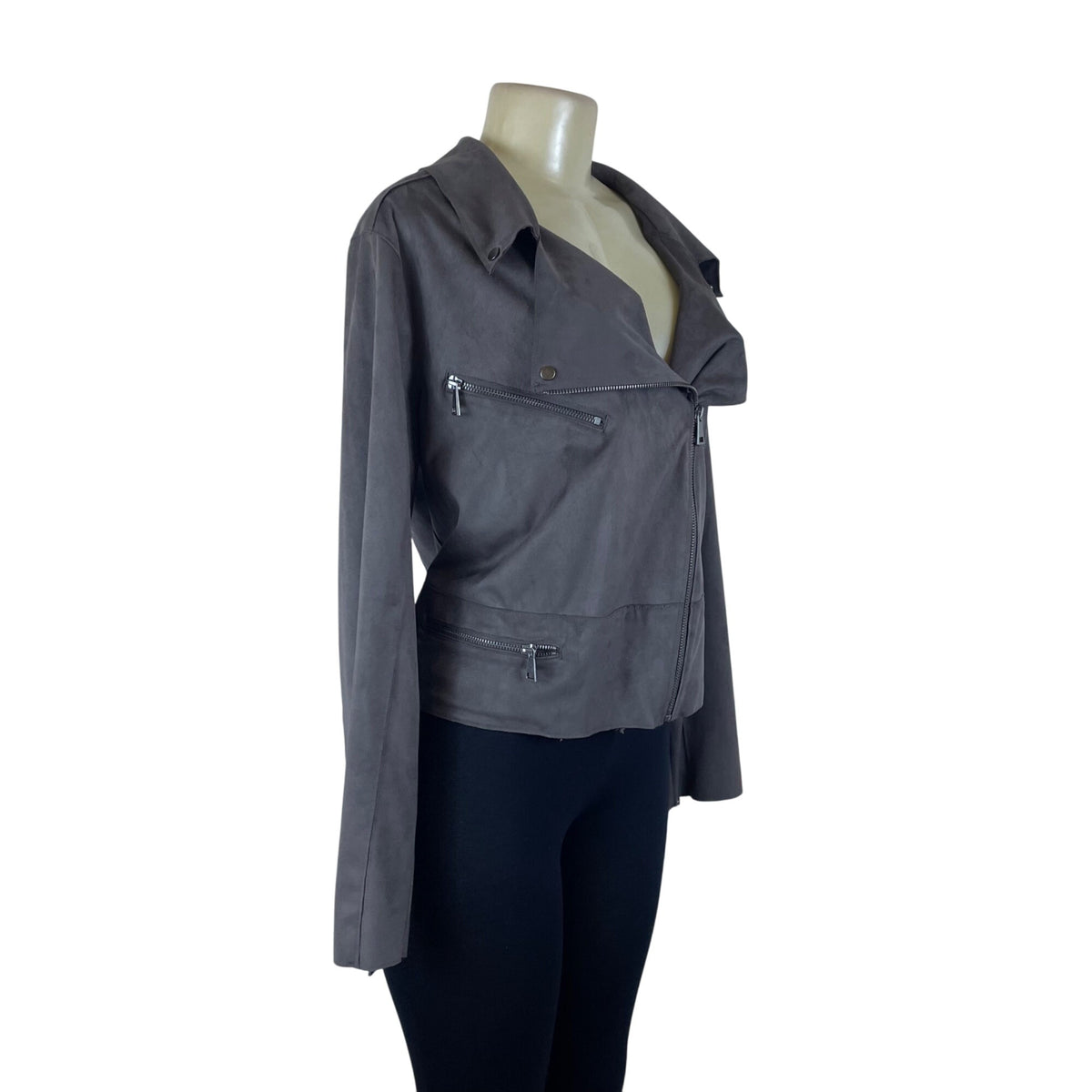 Hutch Women’s Gray Faux Suede Motorcycle Zip Jacket With Pockets Size L