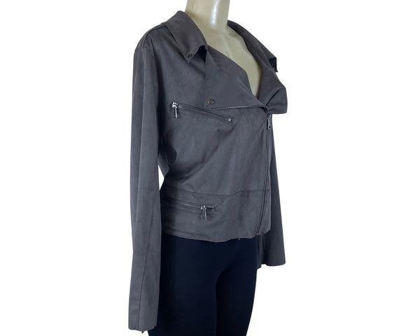 Hutch Women’s Gray Faux Suede Motorcycle Zip Jacket With Pockets Size L