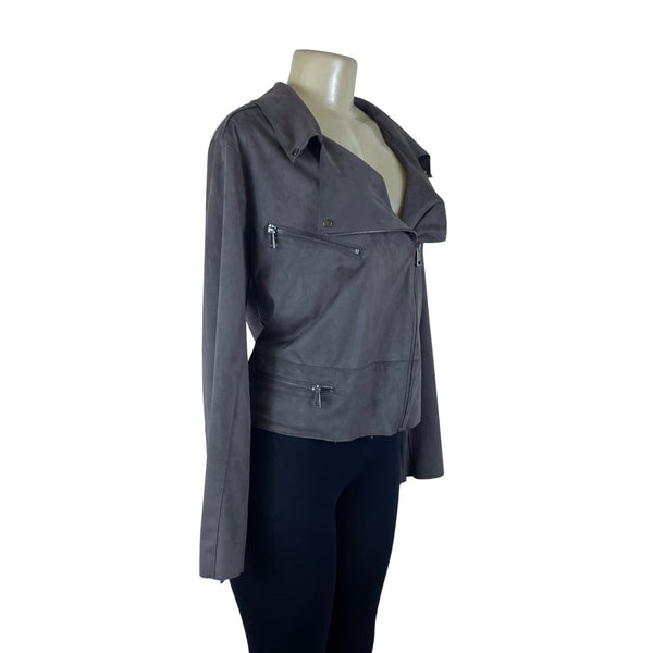Hutch Women’s Gray Faux Suede Motorcycle Zip Jacket With Pockets Size L