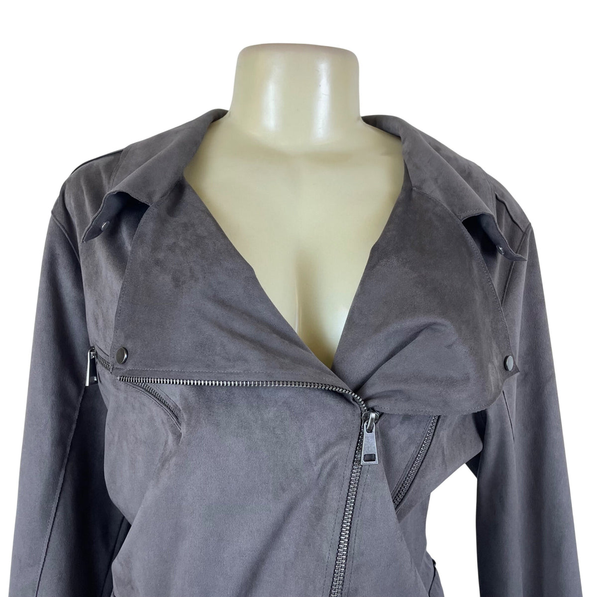 Hutch Women’s Gray Faux Suede Motorcycle Zip Jacket With Pockets Size L