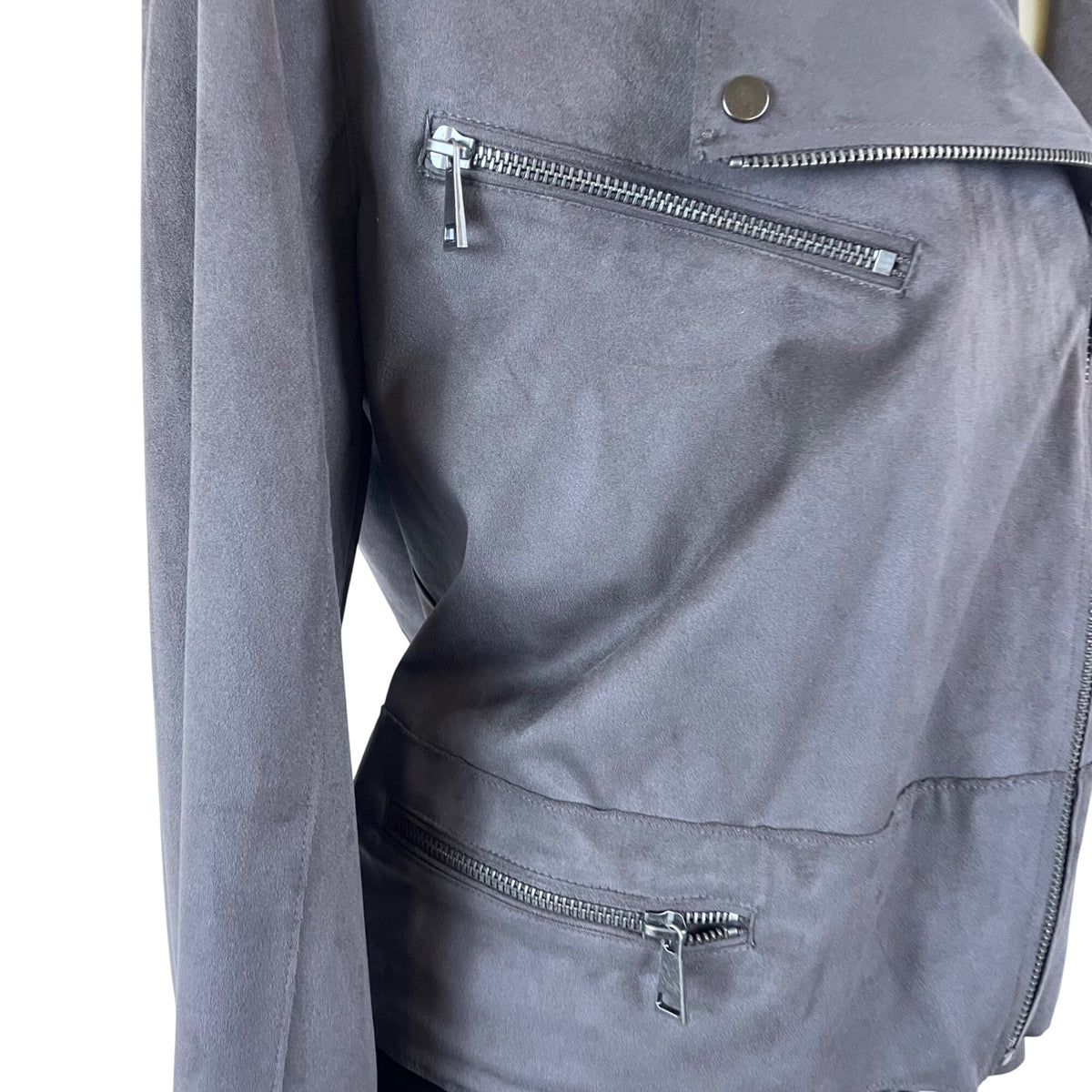Hutch Women’s Gray Faux Suede Motorcycle Zip Jacket With Pockets Size L