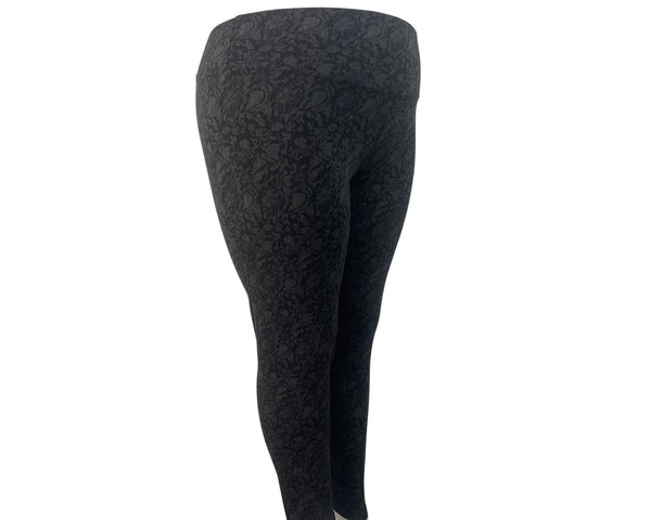 Lysse Womens Black Floral Pattern Leggings Comfortable Slim Fit Sz XL