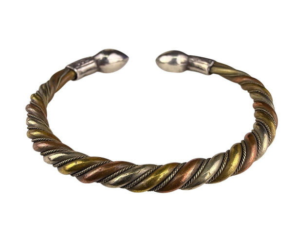 Twisted Mixed Metal Cuff Bracelet Rope Design Brass Copper Silver Tone Adjustable