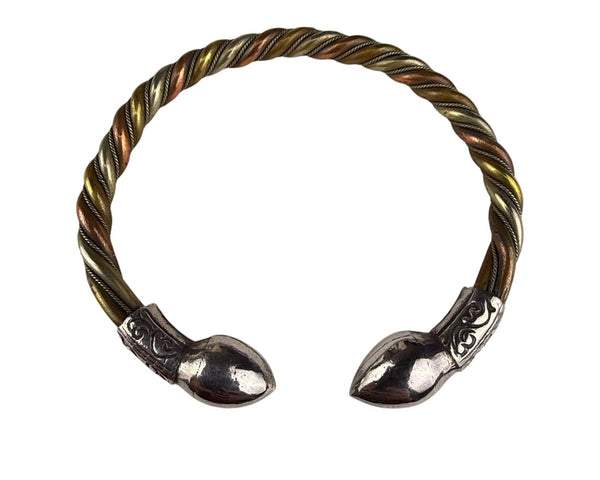 Twisted Mixed Metal Cuff Bracelet Rope Design Brass Copper Silver Tone Adjustable