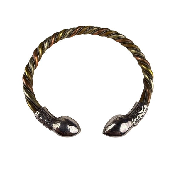 Twisted Mixed Metal Cuff Bracelet Rope Design Brass Copper Silver Tone Adjustable