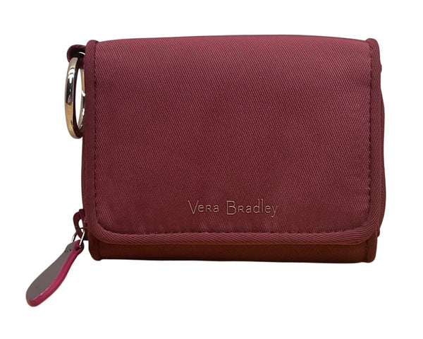 Vera Bradley Compact Maroon Red Nylon Keyring & Zip Pocket Wallet Sz S