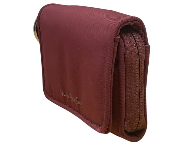 Vera Bradley Compact Maroon Red Nylon Keyring & Zip Pocket Wallet Sz S