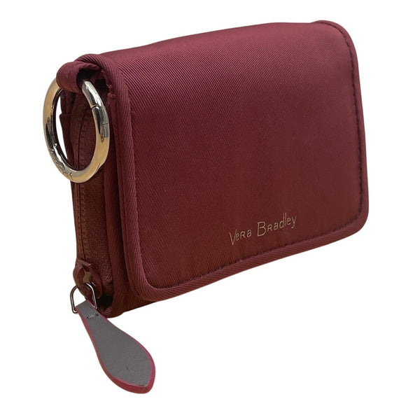 Vera Bradley Compact Maroon Red Nylon Keyring & Zip Pocket Wallet Sz S