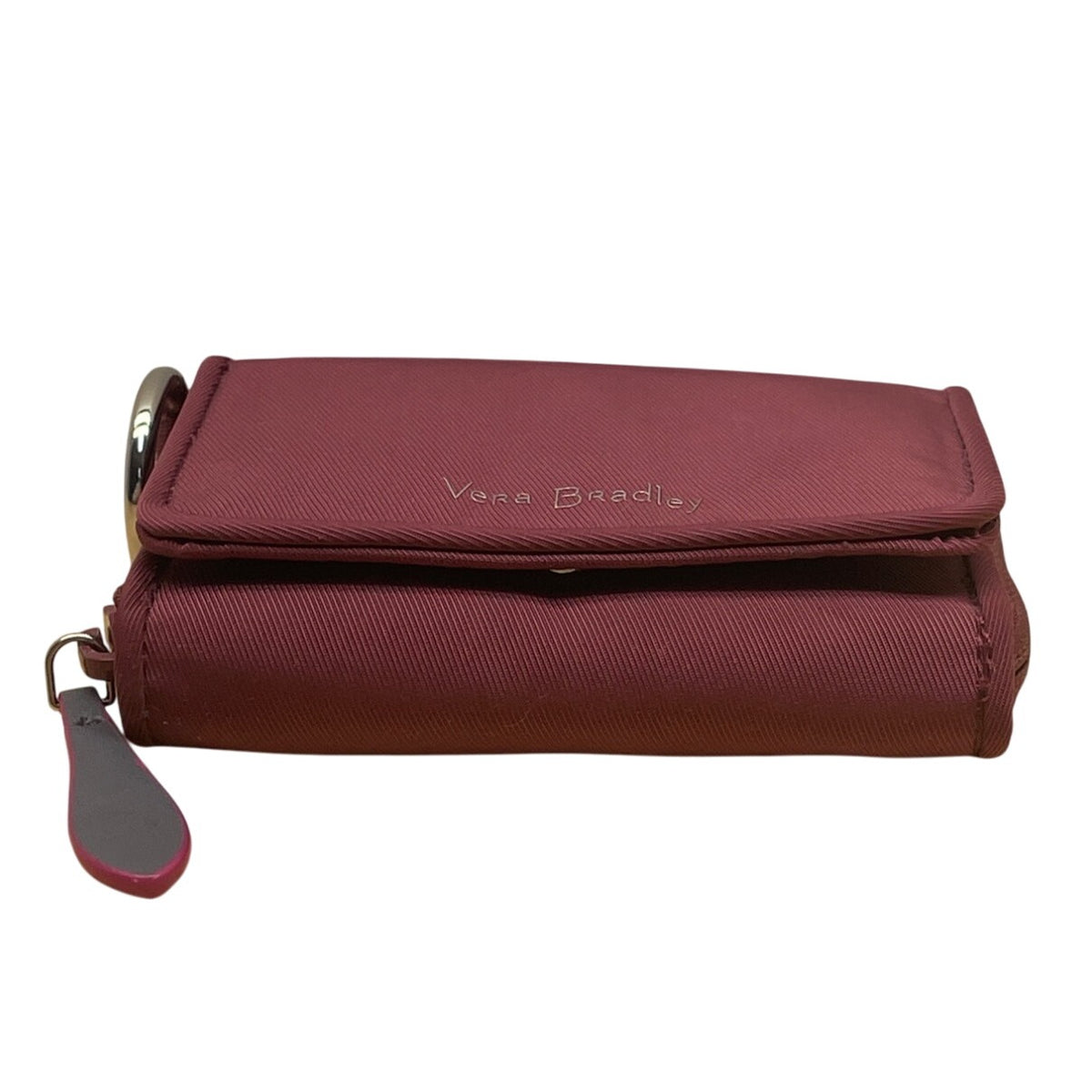 Vera Bradley Compact Maroon Red Nylon Keyring & Zip Pocket Wallet Sz S
