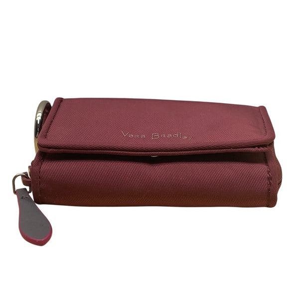 Vera Bradley Compact Maroon Red Nylon Keyring & Zip Pocket Wallet Sz S