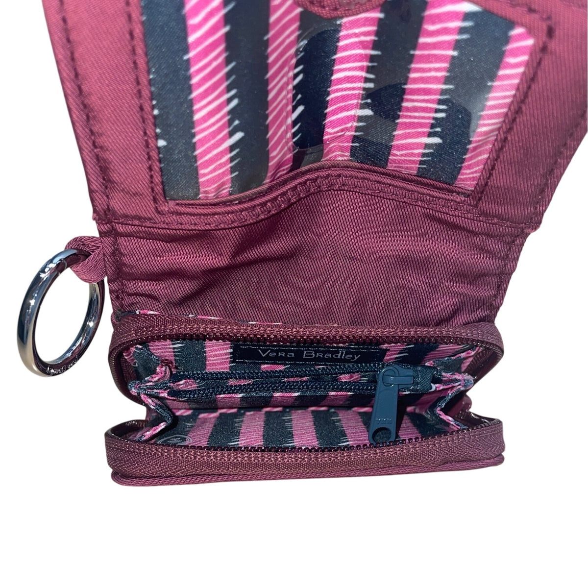 Vera Bradley Compact Maroon Red Nylon Keyring & Zip Pocket Wallet Sz S