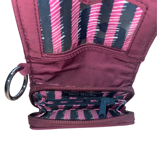 Vera Bradley Compact Maroon Red Nylon Keyring & Zip Pocket Wallet Sz S